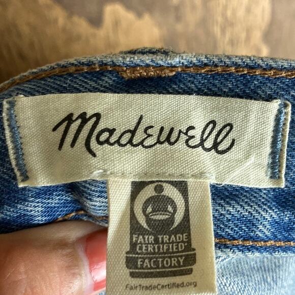 Madewell Womens Shorts Blue Denim Relaxed Mid Length Distressed 100% Cotton 25 - Picture 4 of 12